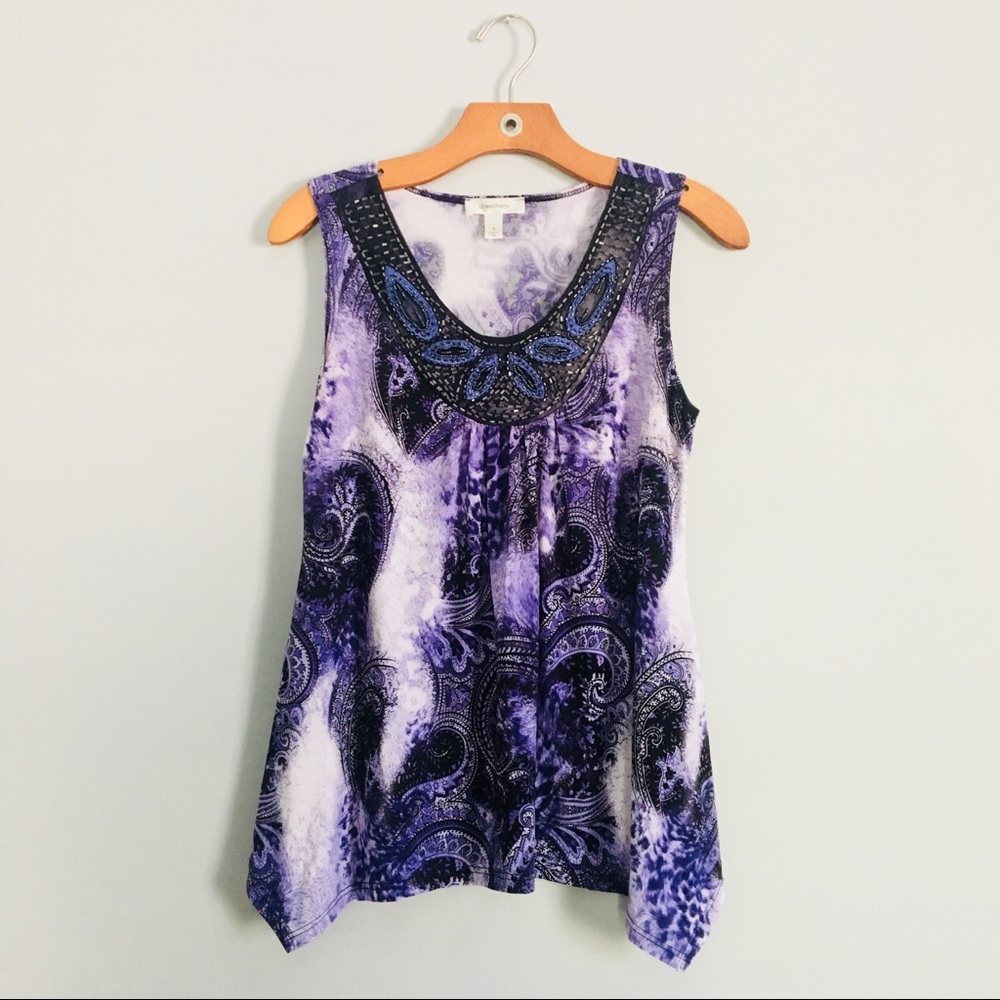 Beaded Asymmetrical Sleeveless Top